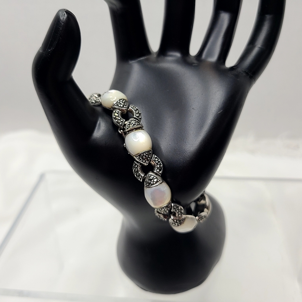 Sterling Silver Mother of Pearl Marcasite Bracelet